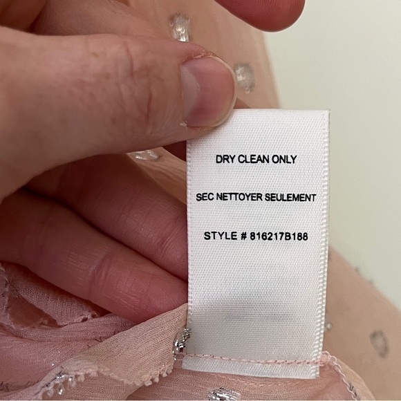 Rebecca Taylor x Revolve Metallic Dot Ruffle Blouse Long Sleeve | Pink | Size 10 - Picture 14 of 16